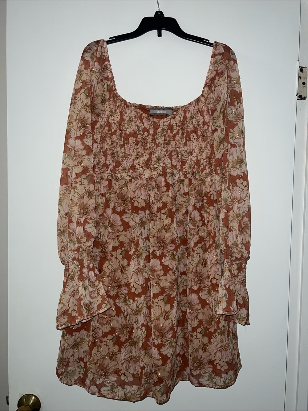 Floral Rust & Blush Smocked Babydoll Dress